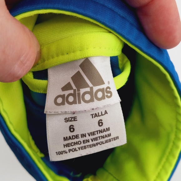 ADIDAS Kid's Blue & Neon Yellow Three Stripe Full Zip Athletic Track Jacket 6 - Picture 2 of 4